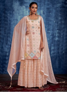 Peach Georgette Designer Palazzo Suit