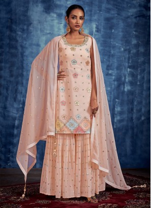 Peach Georgette Designer Palazzo Suit