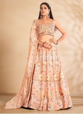 Peach Georgette Readymade Lehenga Choli