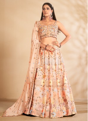 Peach Georgette Readymade Lehenga Choli