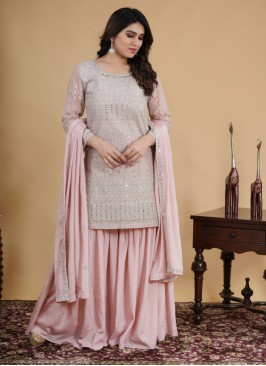 Peach Gharara Suit Set With Heavy Embroidered Work