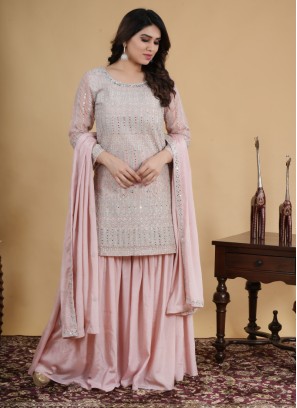 Peach Gharara Suit Set With Heavy Embroidered Work