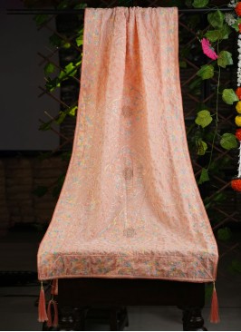 Peach Multi Thread Dupatta In Velvet