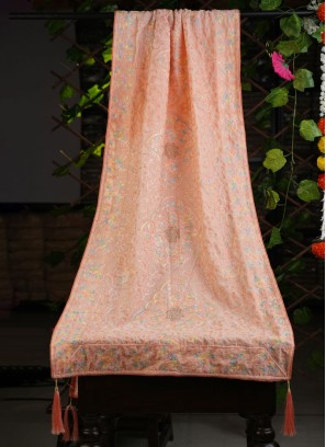 Peach Multi Thread Dupatta In Velvet