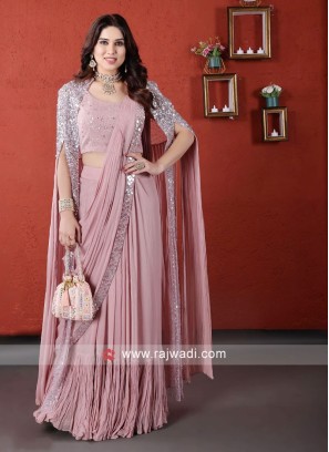 Peach Ready to Wear Saree With Chiffon Net Jacket