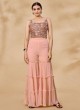 Peach Sequins Sharara Suit with Embroidered Long Jacket