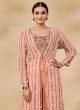 Peach Sequins Sharara Suit with Embroidered Long Jacket