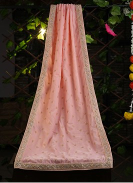 Peach velvet Dupatta With Sequins Work