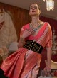 Peach Weaving Wedding Handloom SIlk Saree