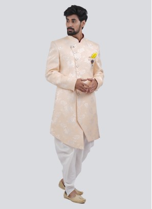 Peach Wedding Wear Indowestern In Silk Fabric