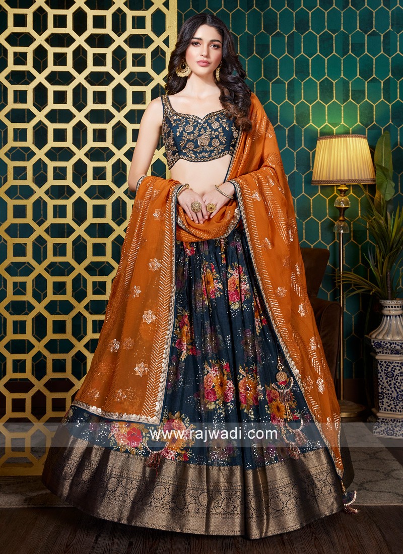 Orange and 2025 blue lehenga choli