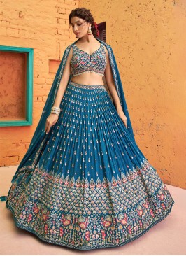 Peacock Blue Designer Chiffon Lehenga Choli