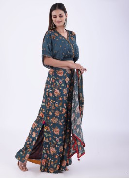 Peacock Blue Designer Palazzo Suit