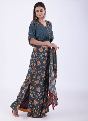 Peacock Blue Designer Palazzo Suit