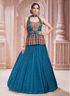 Peacock Blue Fancy Lehenga Choli For Women