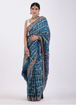 Peacock Blue Gajji Silk Gharchola Saree