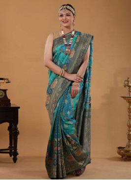 Peacock Blue Wedding Wear Saree For Women