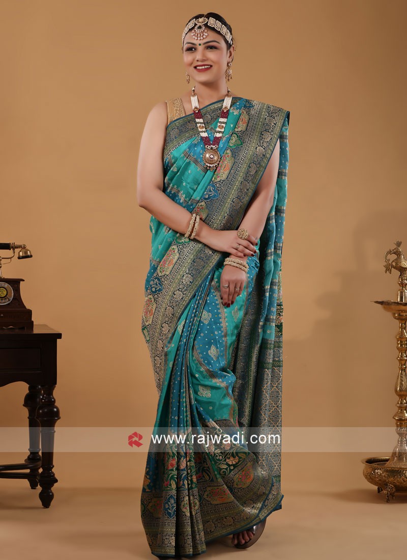 Buy Teal Green Heavy Weaving Silk Saree Online At Ethnic Plus