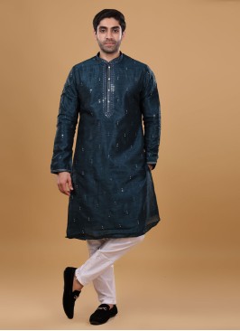 Peacock Green Embroidered Work Kurta Pajama