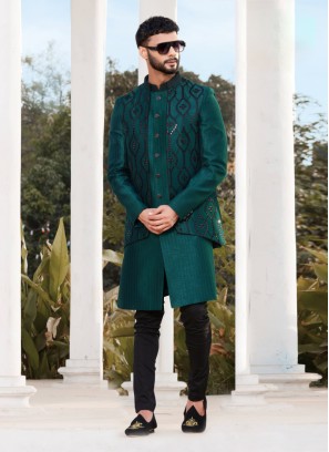 Peacock Green Indowestern With Designer Jacket