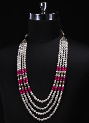 Pearl Mala In Pink And White