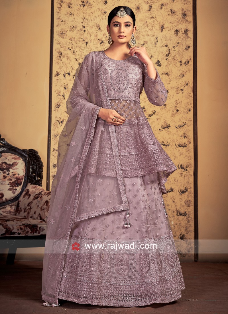 Purple Georgette Peplum Lehenga Choli 243076