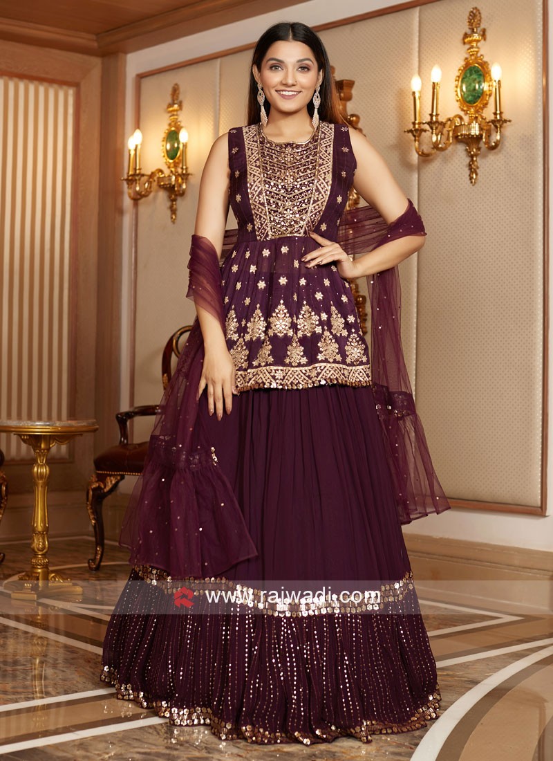 Peplum Style Wine Color Lehenga Choli