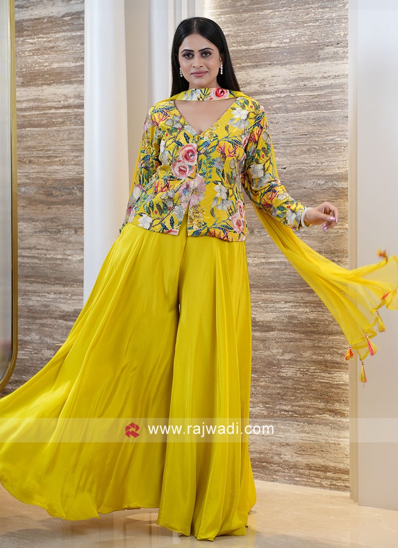 Yellow Palazzo With Peplum Top  Party wear indian dresses, Indian designer  outfits, Peplum top outfits