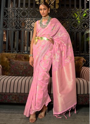 Pink Pure Modal Handloom Weaving Silk Saree