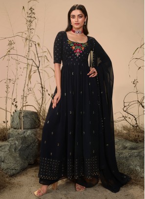 Dazzling Dark Blue Georgette Designer Palazzo Suit