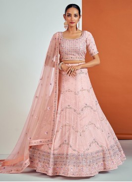 Peach Georgette Sequins Embellished Lehenga Choli