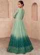 Two Toned Green Embroidered Chinon and Georgette Anarkali Set
