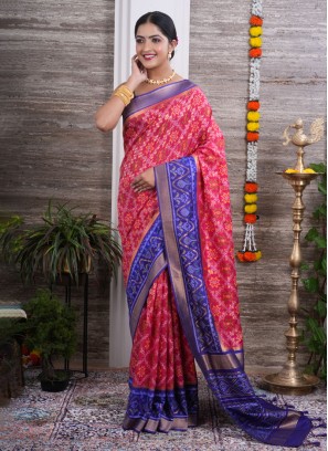 Pink And Blue Weaving Soft Silk Festive Saree