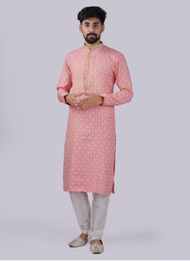 Pink And Cream Readymade Kurta Pajama