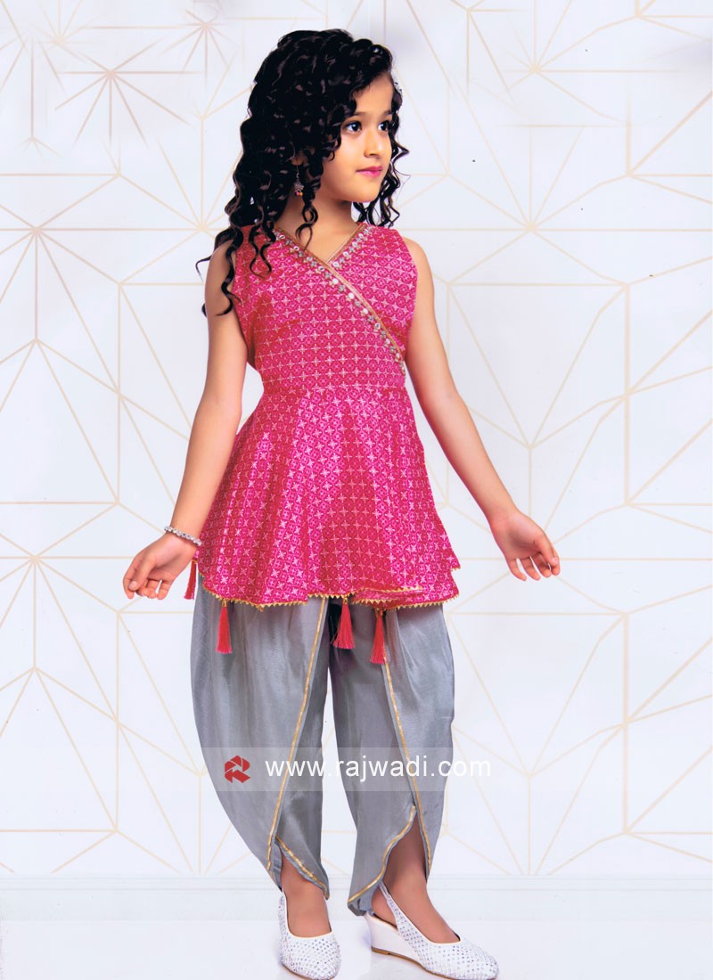 Peach Multicolor Thread and Sequins work Overcoat Dhoti Style Peplum K –  Seasons Chennai