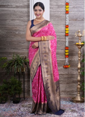 Pink And Navy Blue Soft Silk Trendy Saree