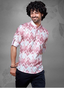 Pink And Off White Cotton Silk Kurta