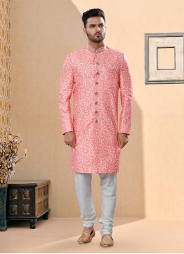 Pink And Off White Fancy Men's Indowestern Set
