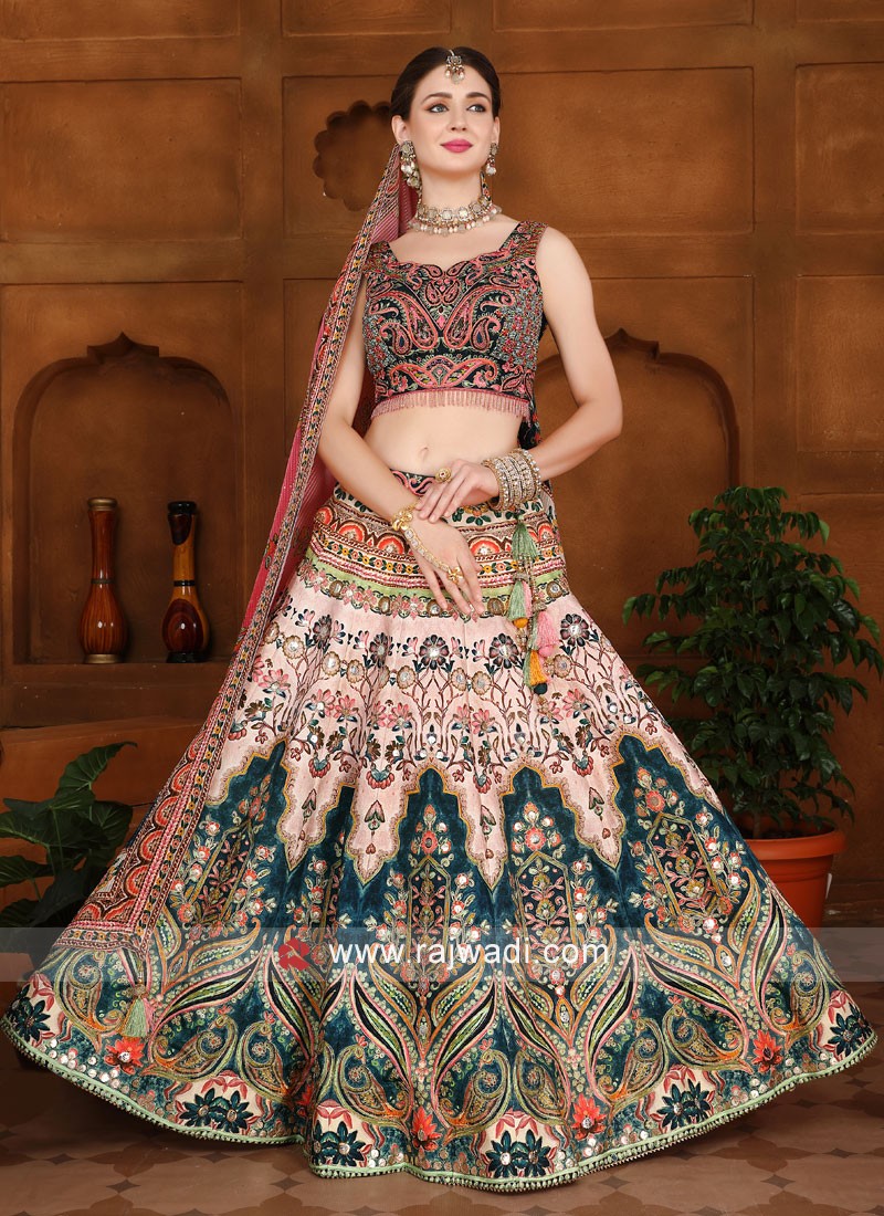 Buy Embroidered Peacock Blue Banglori Silk Wedding Lehenga Choli Online -  LLCV01561 | Andaaz Fashion