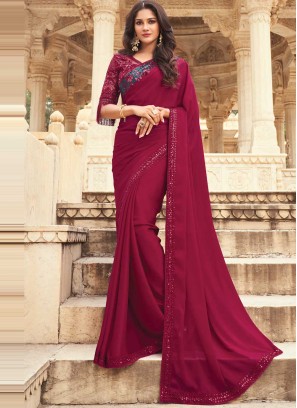 Pink and Purple Embroidered Ceremonial Shaded Saree