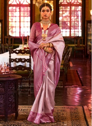 Pink And Rani Shimmer Silk Festive Wear Saree