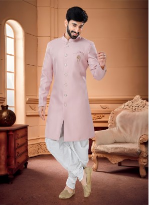 Pink And White Dhoti Style Indowestern Set