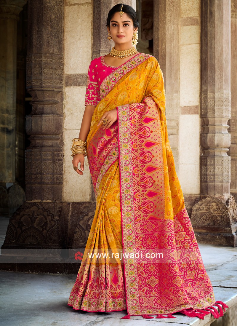 Yellow and Red Saree - Etsy Denmark