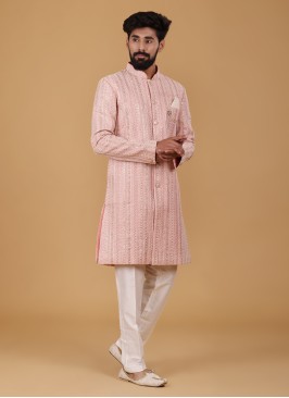 Pink Art Silk Indowestern For Men