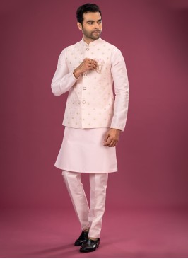 Pink Art Silk Nehru Jacket Set