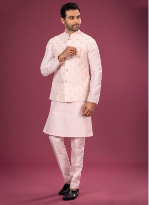 Pink Art Silk Nehru Jacket Set