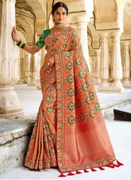 Pink Banarasi Silk Patch Border Designer Saree