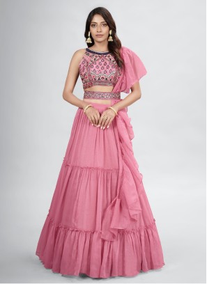 Pink Chiffon A Line Lehenga Choli