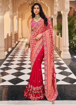 Pink Chiffon Silk Bandhani Work Designer Saree