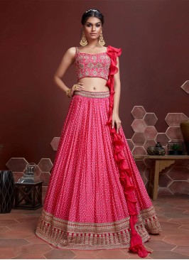 Pink Designer Lehenga Choli with Ruffled Dupatta